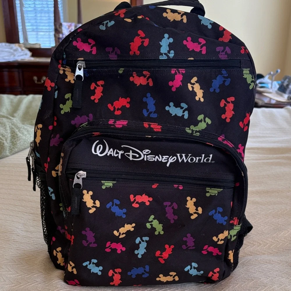 Disney Black Backpack with Colorful Mickey Mouse Silhouettes Walt Disney World